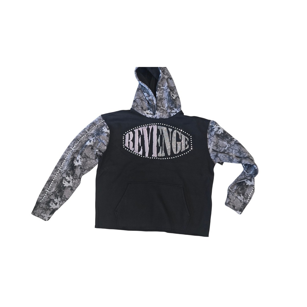 Copper Rivet Mens Revenge Rhinestone Camo Hoodie Black Grey XL 531084 NWT